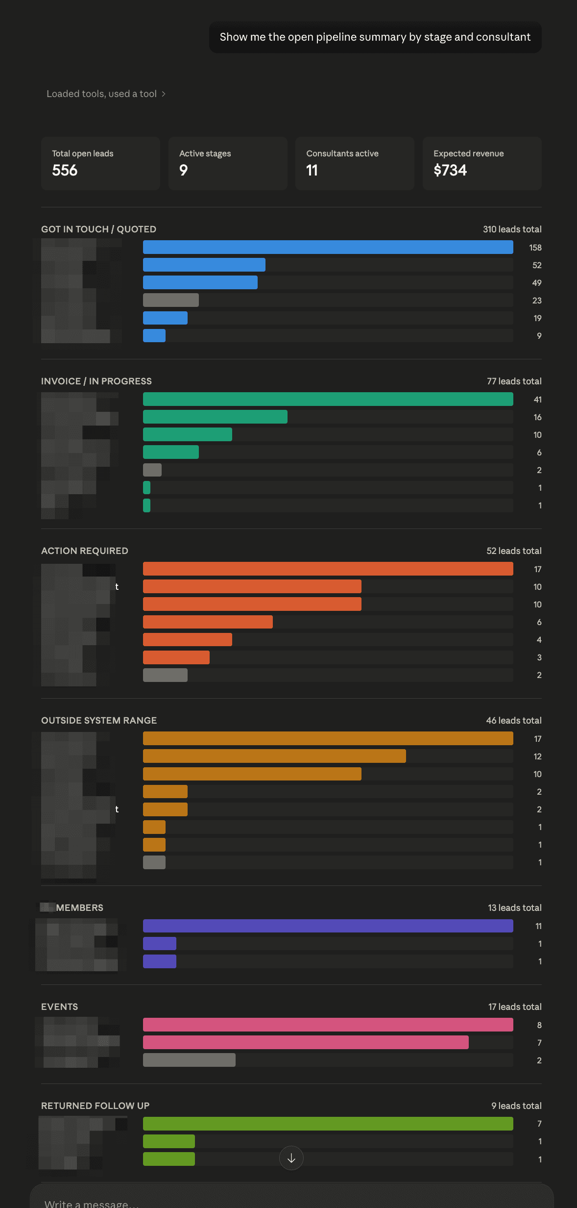 Pipeline summary rendered in Claude Desktop